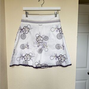 Soulmates White A-Line Skirt with Purple Floral Embroidery